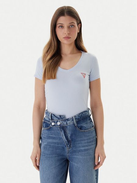 Guess T-Shirt W2YI45 J1314 Błękitny Slim Fit. Niebieskie t-shirty Guess, xl, z aplikacjami, z bawełny, bez kołnierzyka, bez ramiączek. Za 134,99 zł.