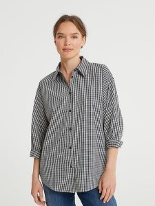 OPUS Koszula "Fanas" w kolorze czarno-białym rozmiar: 40. Czarne koszule Opus, bez wzorów, z bawełny, bez kołnierzyka, bez ramiączek. Za 74,95 zł.