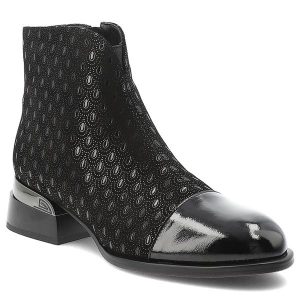 Czarne Botki S.Barski Wzorzyste Obuwie Damskie. Czarne botki S.BARSKI, na zimę, bez wzorów, z lakierowanej skóry, bez obcasa, na obcasie, bez zapięcia. Za 237,99 zł.