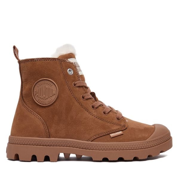 Trapery Palladium. Brązowe buty zimowe Palladium, bez obcasa, bez zapięcia. Za 409,99 zł.