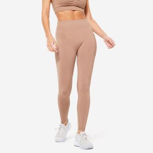 Legginsy fitness damskie Domyos Push Up. Brązowe legginsy DOMYOS, bez wzorów, z elastanu. W wyprzedaży za 39,99 zł.