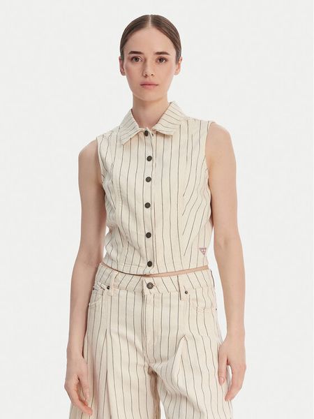 Guess Jeans Kamizelka W6GHZ9 D7961 Écru Slim Fit. Kamizelki Guess Jeans, xxl, z aplikacjami, z bawełny, bez kołnierzyka, bez ramiączek, bez kaptura. Za 349,99 zł.