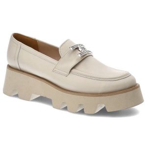 Beżowe Półbuty Karino Modne Skórzane Buty Damskie. Brązowe półbuty Karino, bez wzorów, ze skóry, bez obcasa, na obcasie, bez zapięcia. Za 359,00 zł.