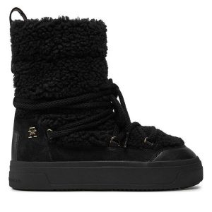 Śniegowce Tommy Hilfiger. Czarne buty zimowe TOMMY HILFIGER, bez obcasa, bez zapięcia. Za 429,99 zł.