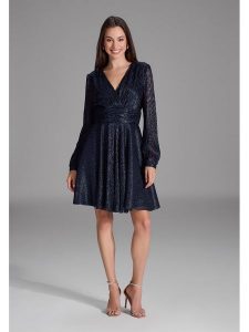 SWING Sukienka w kolorze granatowym rozmiar: 44. Niebieskie sukienki Swing, bez wzorów, bez kołnierzyka, bez ramiączek, mini. Za 226,10 zł.