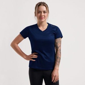 Damska koszulka z krótkim rękawem Rogelli Promo. Niebieskie koszulki sportowe Rogelli, bez wzorów, bez ramiączek. Za 66,30 zł.