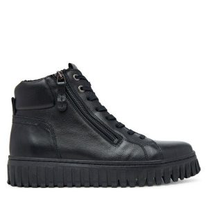 Botki Tamaris. Czarne botki Tamaris, bez wzorów, bez obcasa, na koturnie, bez zapięcia. Za 349,99 zł.