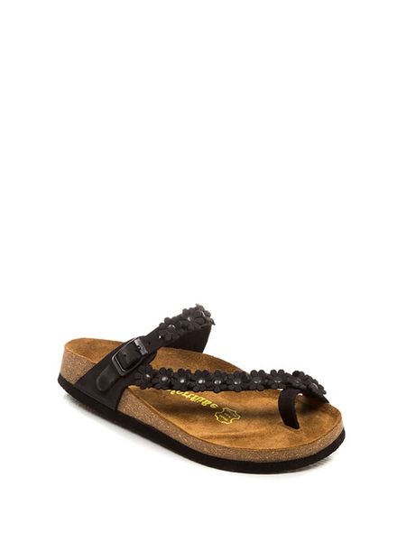 Comfortfusse Skórzane japonki w kolorze czarnym rozmiar: 38. Czarne klapki Comfortfüße, bez wzorów, z otwartym noskiem, bez obcasa. Za 171,68 zł.