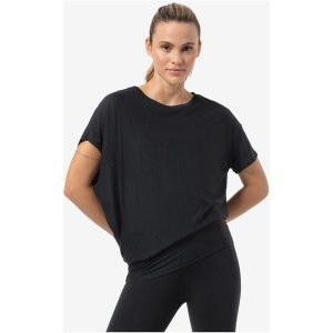 Koszulka z krótkim rękawem damska SUPER.NATURAL Yoga Loose Tee. Czarne bluzki super.natural, bez wzorów, sportowe, bez kołnierzyka, bez ramiączek. Za 290,65 zł.