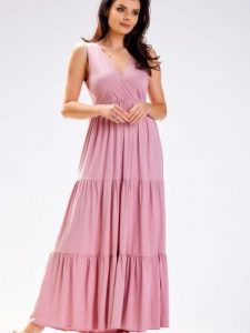 Sukienka Model A581 Dirty Pink - awama. Różowe sukienki Awama, na lato, l, z aplikacjami, z bawełny, bez kołnierzyka, bez ramiączek. Za 412,33 zł.