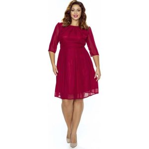 Bordowa Wizytowa Sukienka z Zakładkami przy Dekolcie PLUS SIZE. Sukienki marki Molly.pl. W wyprzedaży za 139,93 zł.