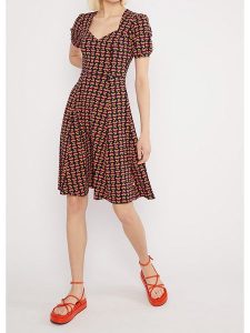Blutsgeschwister Sukienka "Joyful Hearttutti frutti" w kolorze czarno-koralowym rozmiar: L. Czarne sukienki Blutsgeschwister, l, bez wzorów, z bawełny, bez kołnierzyka, bez ramiączek, midi. Za 152,26 zł.