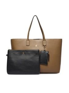 Tommy Hilfiger Torebka Th Icon Tote AW0AW18173 Brązowy. Brązowe shopper bag TOMMY HILFIGER, bez wzorów, ze skóry, bez dodatków. Za 649,99 zł.