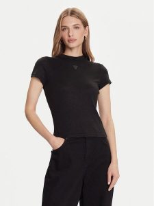 Guess T-Shirt W5BP07 KCGM2 Czarny Slim Fit. Czarne t-shirty Guess, l, z aplikacjami, z syntetyku, bez kołnierzyka, bez ramiączek. Za 89,99 zł.