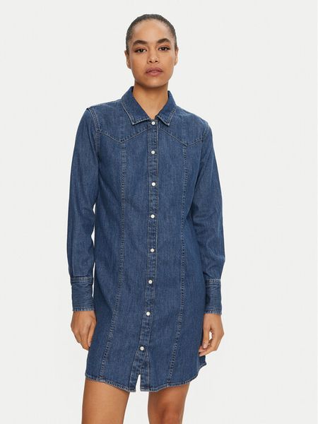 Wrangler Sukienka jeansowa 112356498 Niebieski Regular Fit. Niebieskie kombinezony Wrangler, m, bez wzorów, z bawełny, bez kołnierzyka, bez ramiączek. Za 189,99 zł.