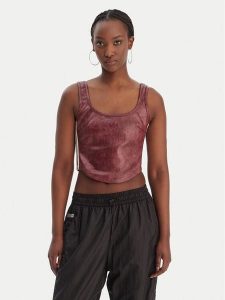 Adidas Top Pleather KD8786 Bordowy Slim Fit. Czerwone topy ADIDAS, bez wzorów, ze skóry, bez kołnierzyka, bez ramiączek. Za 191,99 zł.