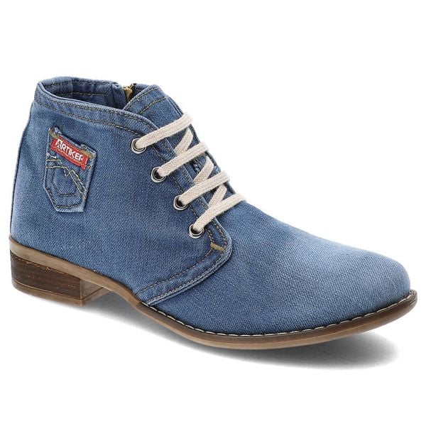 Jeansowe Botki Artiker Damskie Wygodne Obuwie. Niebieskie botki ARTIKER, bez wzorów, z denimu, bez obcasa, bez zapięcia. Za 259,00 zł.