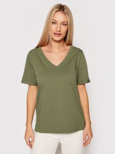 Pieces T-Shirt Ria 17120455 Zielony Regular Fit. Zielone t-shirty Pieces, xs, bez wzorów, z bawełny, bez kołnierzyka, bez ramiączek. Za 39,99 zł.