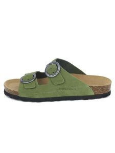 BABUNKERS Family Skórzane klapki w kolorze zielonym rozmiar: 36. Zielone klapki BABUNKERS Family, bez wzorów, z otwartym noskiem, bez obcasa. Za 173,99 zł.