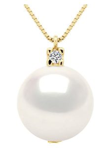 Pearline Złoty naszyjnik z perłą i diamentem - dł. 42 cm rozmiar: onesize. Białe naszyjniki Pearline, z diamentem, złote. Za 2 278,95 zł.
