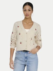 ONLY Kardigan Birtie 15363087 Beżowy Regular Fit. Brązowe kardigany ONLY, z syntetyku. Za 189,99 zł.