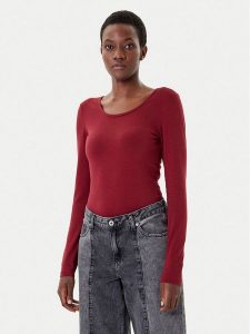 ONLY Bluzka Live Love 15204712 Bordowy Stretch Fit. Czerwone bluzki ONLY, l, bez wzorów, z bawełny, bez kołnierzyka, bez ramiączek. Za 79,99 zł.