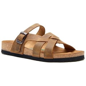 Comfortfusse Skórzane klapki w kolorze jasnobrązowym rozmiar: 41. Brązowe klapki Comfortfüße, bez wzorów, ze skóry, z otwartym noskiem, bez obcasa. Za 252,99 zł.