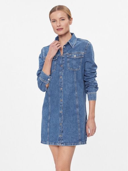 Tommy Jeans Sukienka jeansowa Aline Ls Dress Ah5032 Ext DW0DW17542 Niebieski Regular Fit. Niebieskie kombinezony Tommy Jeans, s, bez wzorów, z bawełny, bez kołnierzyka, bez ramiączek. Za 399,99 zł.