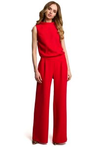 Czerwony Elegancki Kombinezon z Wysokim Kołnierzem. Czerwone kombinezony MOE, l, bez wzorów, z elastanu, eleganckie, bez kołnierzyka, bez ramiączek. Za 306,90 zł.