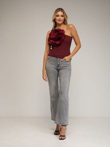 Tantra Dżinsy - Flared fit - w kolorze szarym rozmiar: XXL. Szare spodnie z wysokim stanem Tantra, bez wzorów, z materiału, z podwyższonym stanem. Za 151,90 zł.