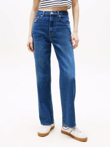 TOMMY JEANS Dżinsy - Straight fit - w kolorze granatowym rozmiar: W29/L30. Niebieskie jeansy Tommy Jeans, z aplikacjami, z jeansu, z podwyższonym stanem. Za 220,12 zł.