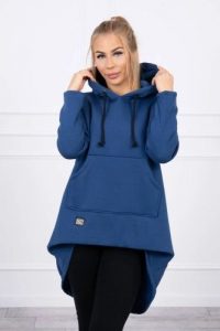 Bluza ocieplana z długim tyłem i kapturem granatowa. Bluzy KESI, l, bez wzorów, z bawełny. Za 238,37 zł.