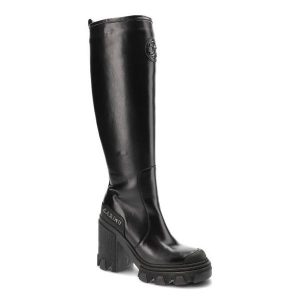 Czarne Kozaki Carinii Eleganckie Skórzane Buty Na Obcasie. Czarne kozaki Carinii, bez wzorów, ze skóry, bez obcasa, na obcasie, bez zapięcia. Za 469,00 zł.