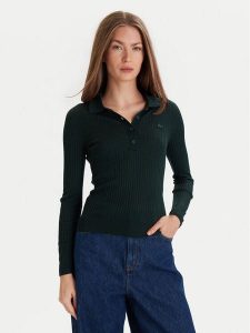 Lacoste Sweter AF4006 Zielony Slim Fit. Zielone swetry klasyczne Lacoste, z wełny, bez kołnierzyka. Za 579,99 zł.
