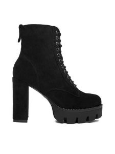 DeeZee Botki 23756-4-BLACK SU Czarny. Czarne botki DeeZee, bez wzorów, z materiału, bez obcasa, na słupku, bez zapięcia. Za 219,99 zł.