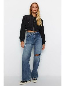 Trendyol Dżinsy - Comfort fit - w kolorze niebieskim rozmiar: 34. Niebieskie jeansy Trendyol, bez wzorów, z podwyższonym stanem. Za 92,21 zł.