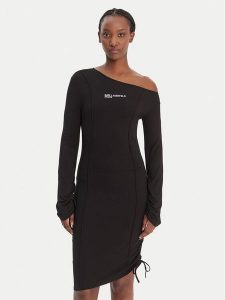 Karl Lagerfeld Jeans Sukienka codzienna B1W13045 Czarny Slim Fit. Czarne sukienki Karl Lagerfeld Jeans, na co dzień, l, bez wzorów, z jeansu, bez kołnierzyka, bez ramiączek, proste. Za 569,99 zł.