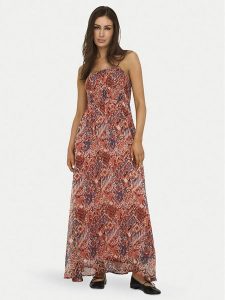 ONLY Sukienka letnia Elena 15352634 Pomarańczowy Regular Fit. Brązowe sukienki ONLY, na lato, m, bez wzorów, z syntetyku, bez kołnierzyka, bez ramiączek. Za 189,99 zł.