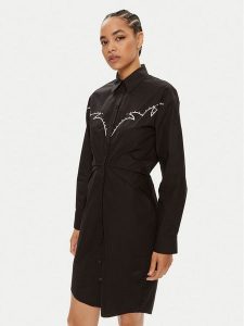 Pinko Sukienka koszulowa Actors 103737 A1XO Czarny Regular Fit. Czarne kombinezony Pinko, bez wzorów, z bawełny, bez kołnierzyka, bez ramiączek, koszulowe. Za 549,99 zł.