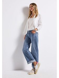 Street One Dżinsy - Regular fit - w kolorze niebieskim rozmiar: W33/L28. Niebieskie jeansy Street One, z aplikacjami, ze skóry, z podwyższonym stanem. Za 153,71 zł.