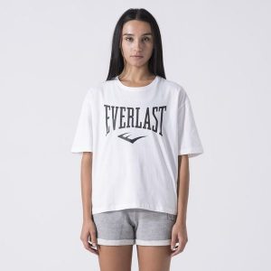 Ikoniczna Koszulka Z Logiem Biel Bawelna. Białe koszulki sportowe EVERLAST, bez wzorów, z bawełny, bez ramiączek. Za 105,35 zł.