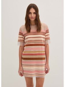 STEFANEL Sukienka w kolorze beżowo-jasnoróżowym rozmiar: L. Brązowe sukienki Stefanel, l, bez wzorów, bez kołnierzyka, bez ramiączek, mini. Za 260,99 zł.