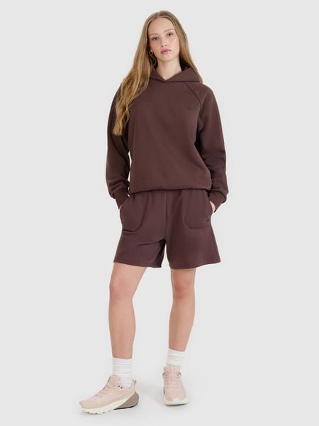 4F Spodenki dresowe uniseks - brązowe L. Brązowe szorty 4f, bez wzorów, z bawełny, sportowe. W wyprzedaży za 79,99 zł.