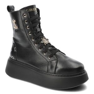 Czarne Sneakersy Libero Buty Na Platformie. Czarne botki Libero, ze skóry, przed kolano, bez obcasa, na platformie, bez zapięcia. Za 409,00 zł.