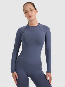 4F Bielizna termoaktywna bezszwowa (góra) damska - granatowa M/L. Niebieskia komplety bielizny 4f, bez wzorów, z materiału. Za 129,99 zł.