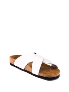 Comfortfusse Skórzane klapki w kolorze białym rozmiar: 44. Białe klapki Comfortfüße, bez wzorów, z nubiku, z otwartym noskiem, bez obcasa. Za 260,99 zł.