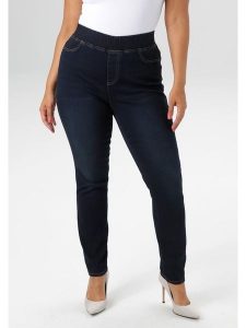 Aniston Jegginsy w kolorze granatowym rozmiar: 48. Niebieskie rurki Aniston, bez wzorów, z materiału, z podwyższonym stanem. Za 113,36 zł.