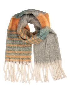 Clayre & Eef Szal w kolorze szaro-pomarańczowym - 180 x 50 cm rozmiar: onesize. Pomarańczowe szaliki Clayre & Eef, bez wzorów, z materiału. Za 74,11 zł.