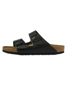 Birkenstock Skórzane klapki "Arizona" w kolorze czarnym rozmiar: 41. Czarne klapki Birkenstock, bez wzorów, bez obcasa. Za 375,55 zł.