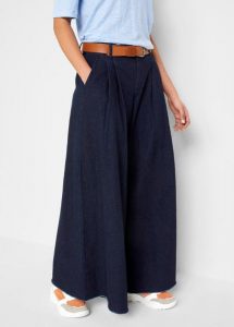 Spódnico-spodnie jeansowe, wide leg, z wygodnym pasem. Niebieskie jeansy bonprix, bez wzorów, z jeansu. Za 159,99 zł.